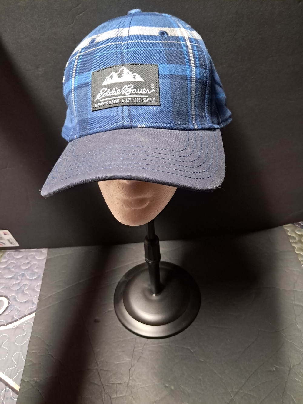 Eddie Bauer Navy and Blue Plaid Patch Baseball Hat